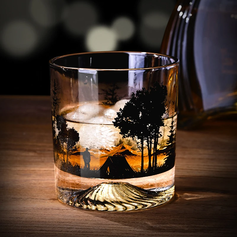 Creative Silhouette Wine Glass Cup 300ml Iceberg Cup Snow Mountain Thick Bottom Rock Christmas Whiskey Wedding Gifts whiskey glass wine glass