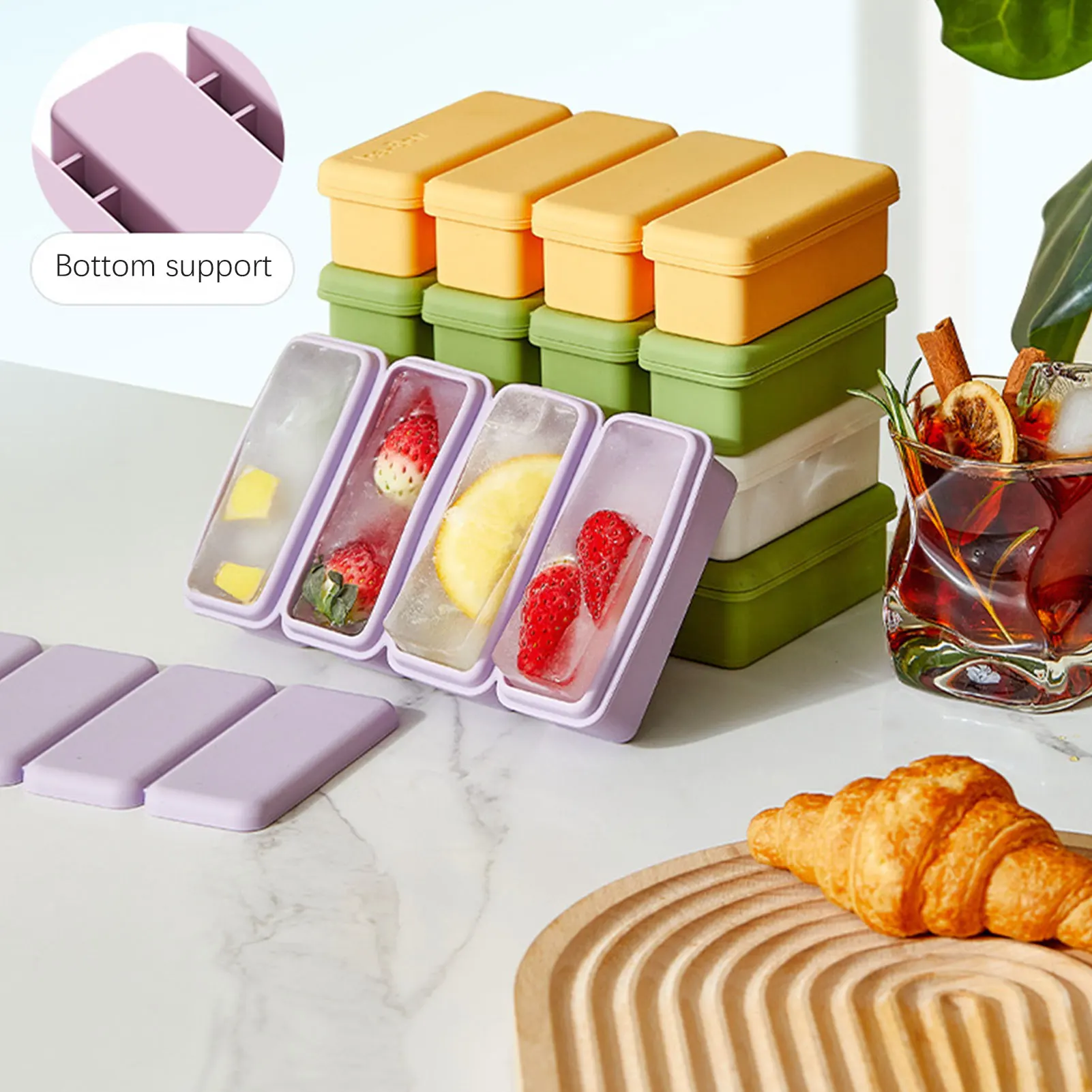 4 cells silicone ice cubes trays with lid Diy homemade popsicle mould food freezing container for cocktail freezer kitchen tools ice mold ice cream molds