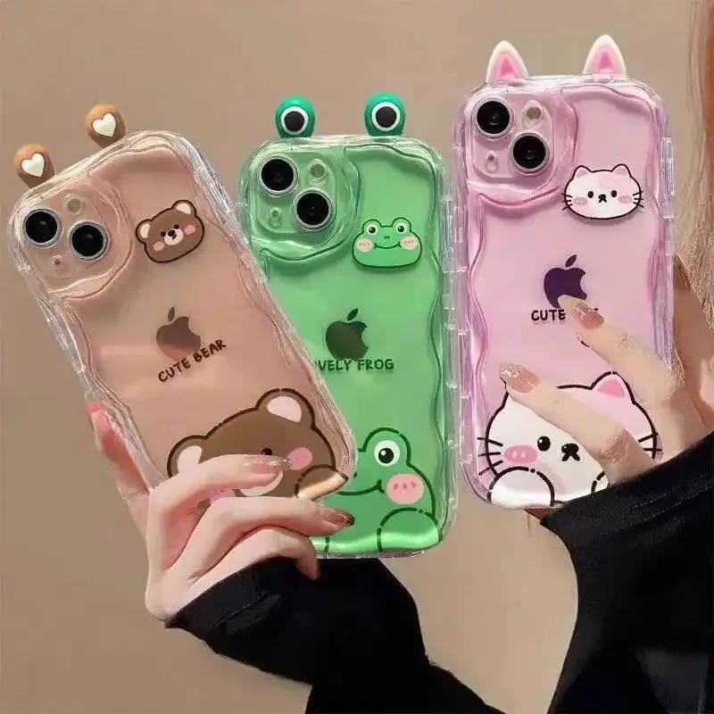 Pink Cat and Panda 3D Ears Cartoon Soft Phone Case