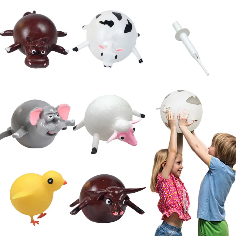 4PCS Kids Funny Dinosaur Animals Inflate Vent Balls Toy Squeeze Soft Ball Balloon Fidget Party Sports Cute Funny Games Toys Gift 2
