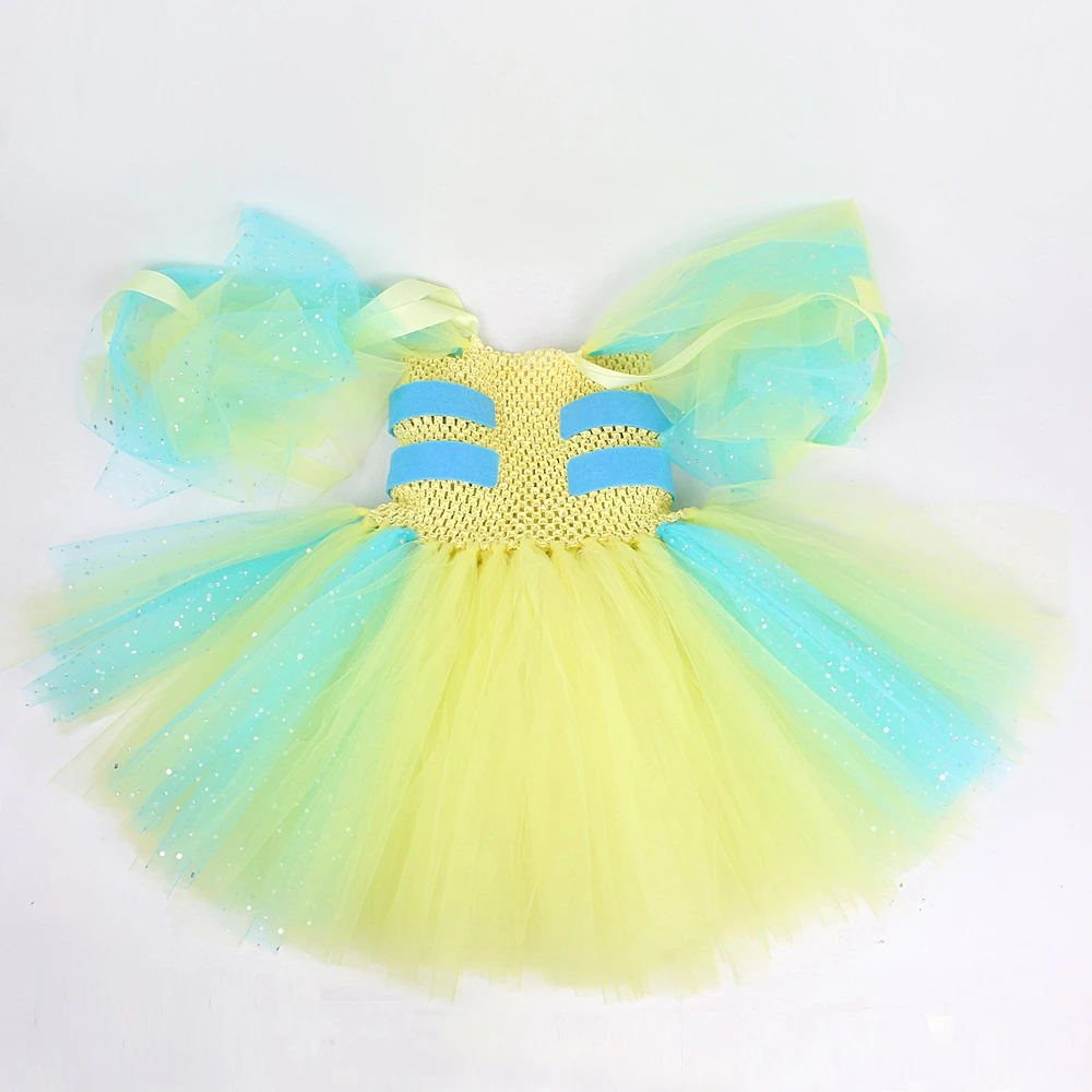Flounder Fish Tutu Dress For Girls Birthday Outfit Carnival Halloween Costumes For Kids Toddler Twinkle Yellow Princess Dresses