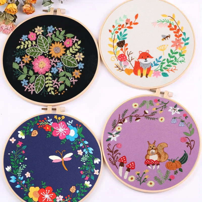 Flower embroidery Starter Kit DIY Cross Stitch Set Beginner Sewing Art Animal Craft Painting Home Decoration Embroidery Set