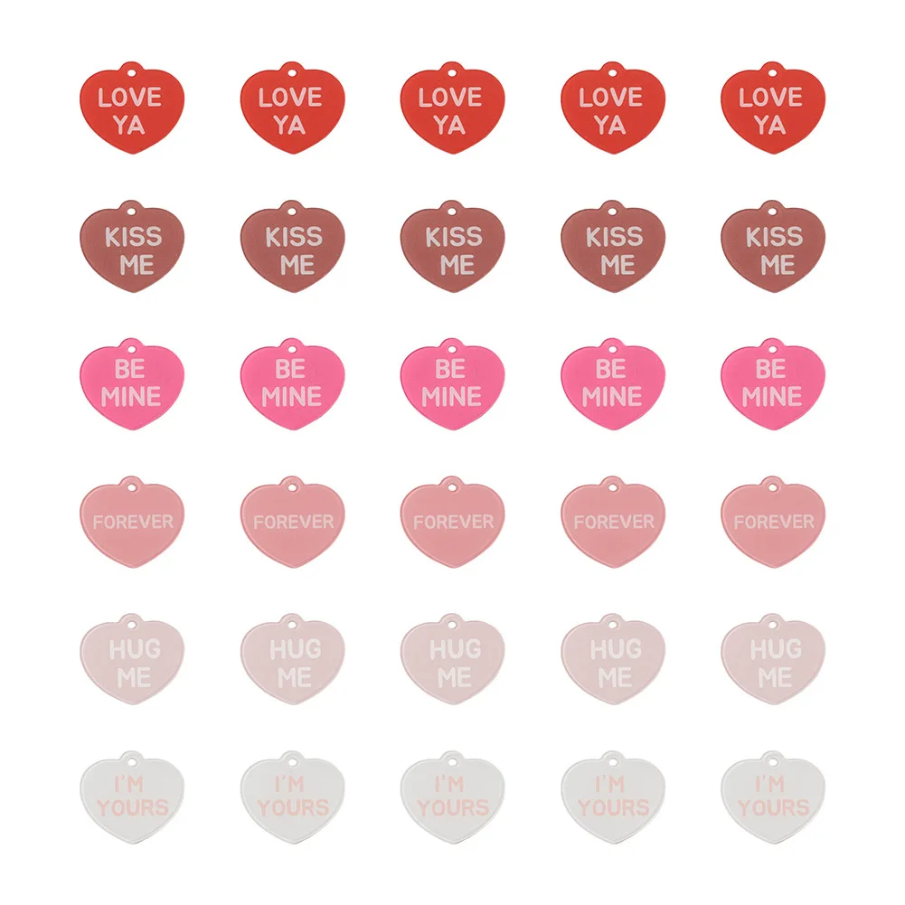

30Pcs Valentine's Day Heart Opaque Acrylic Pendants Mixed Color Love Word Charms Bracelet Necklace DIY Couple Jewelry Making
