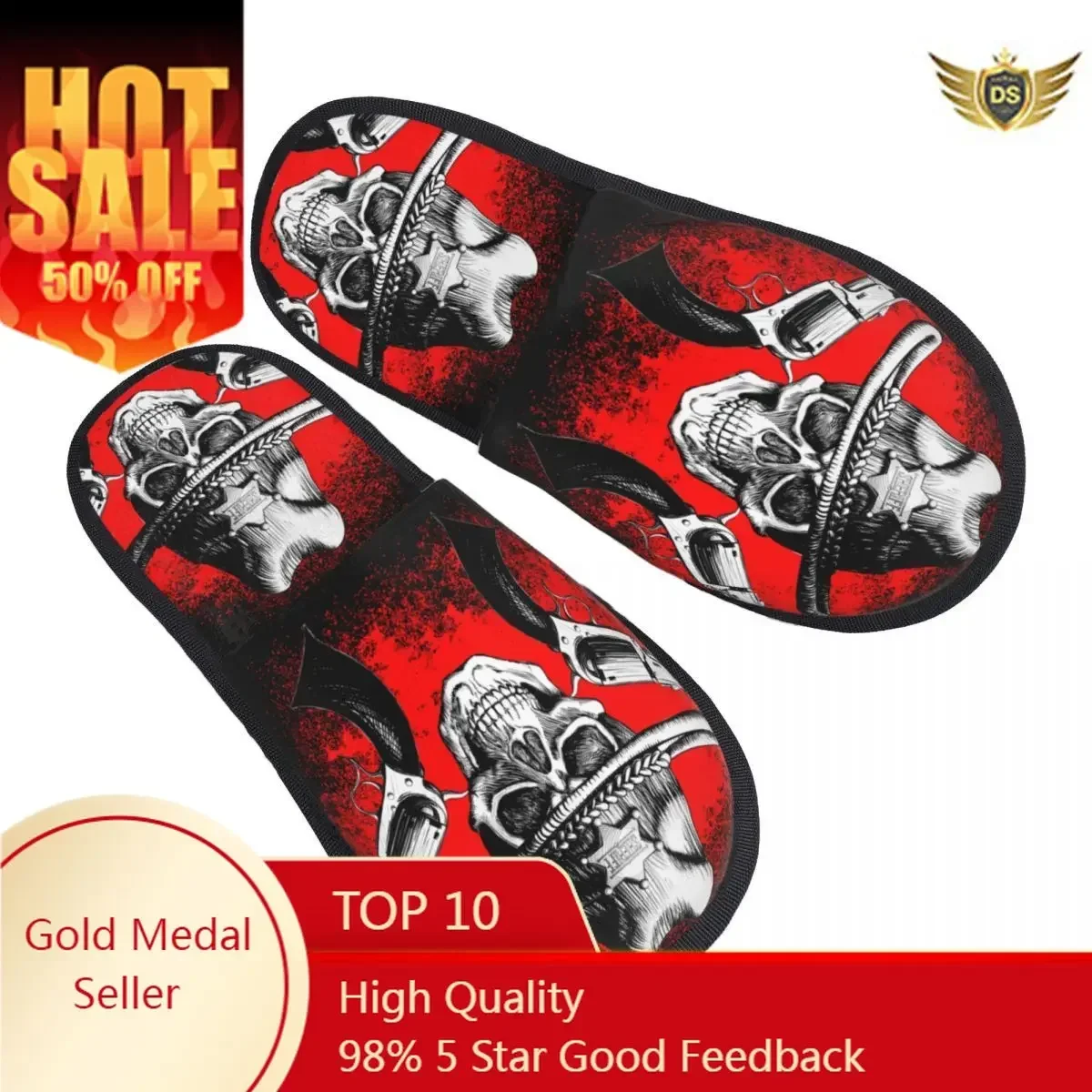 Winter Women Men Non-Slip Flat Slippers Skull Wearing Cowboy Hat With Guns Indoor Fur Soft Warm Shoes