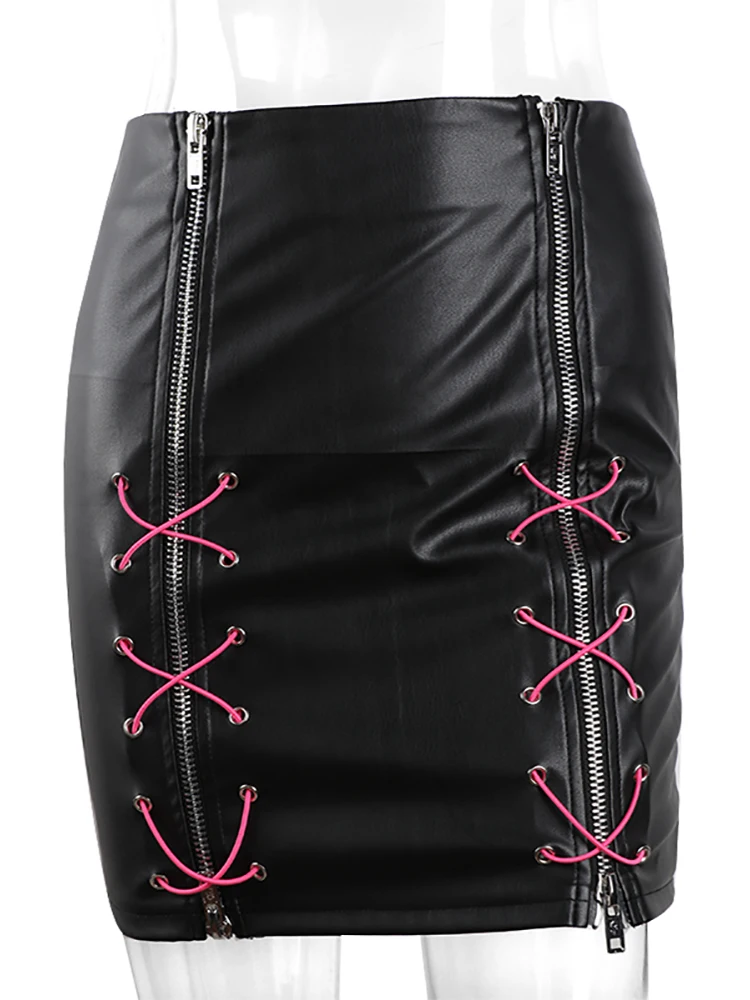 red skirt New Pu Sexy Y2k Skirt Side Zipper Bandage Hippie Faux Leather Summer 2022 New Streetwear Women's High Waist Black Pencil Skirts jean skirt