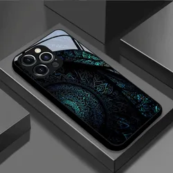 Brilliant Mandala Design Tempered Glass Phone Case - Black - iPhone 12 (1)