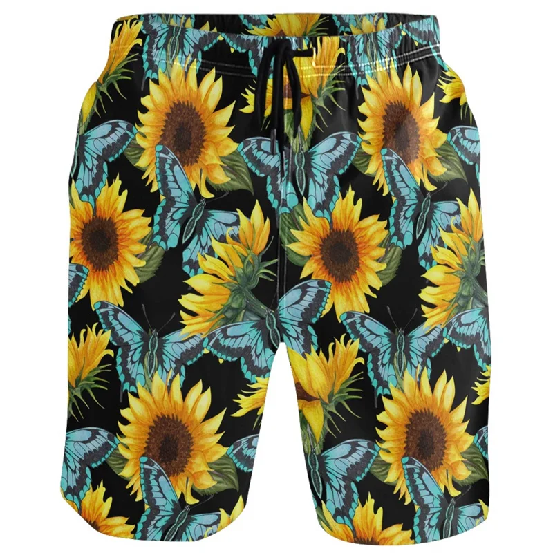 Sunflower Lemon Flamingo Beach Shorts For Men 3D Printed Hawaiian Swim Trunks Summer Vacation Board Shorts Kids Short Pants 6