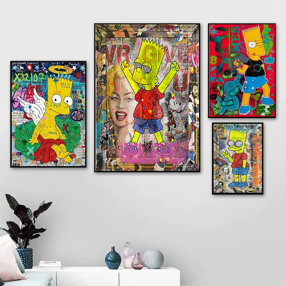 Disney Cartoon The Simpsons Bart Poster Banksy Graffiti Animation Wall Art Canvas Painting For Kids Bedroom Living Room Decor