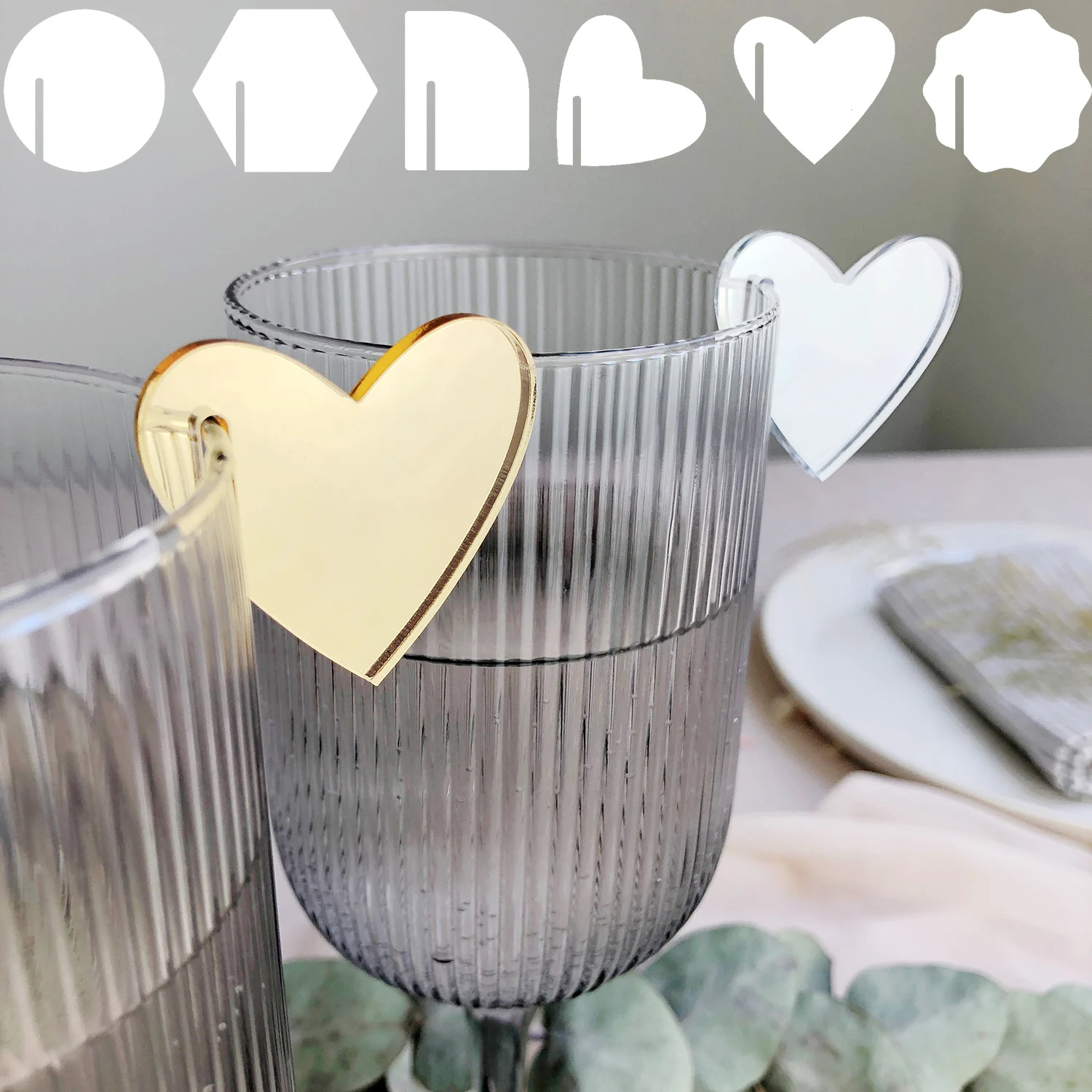 

6 Shape Blank DIY Acrylic Wedding Name Tag for Glass,Drink Charm,Place Names,Mirror Acrylic Glass Charm,Wedding Decor,Drinks Tag