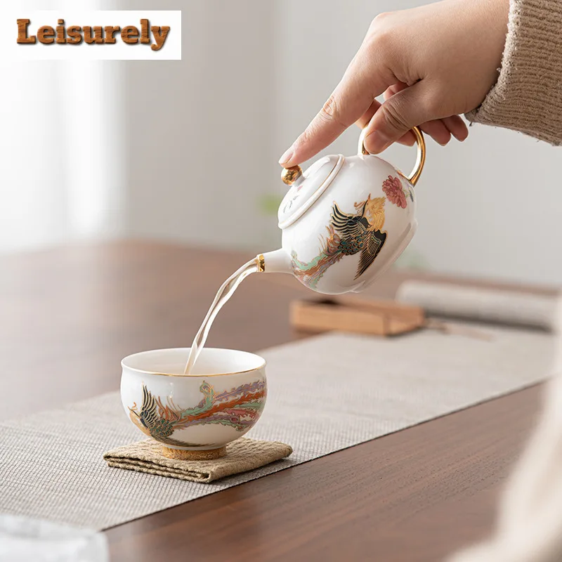 Chinese White Phoenix Dance Nine Heavens Ceramic Tea Set Complete Set Tea Ceremony Set Teapot and Tea Cup Set Teaware Craft
