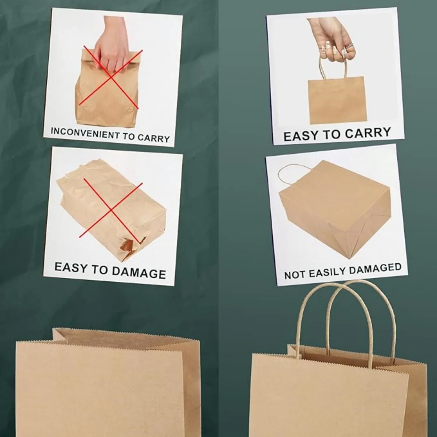 Oikss 50 Sacchetti Carta Kraft Gialli Con Manici, 25x12x33cm - Borse Regalo Fai Da Te, Ecologiche