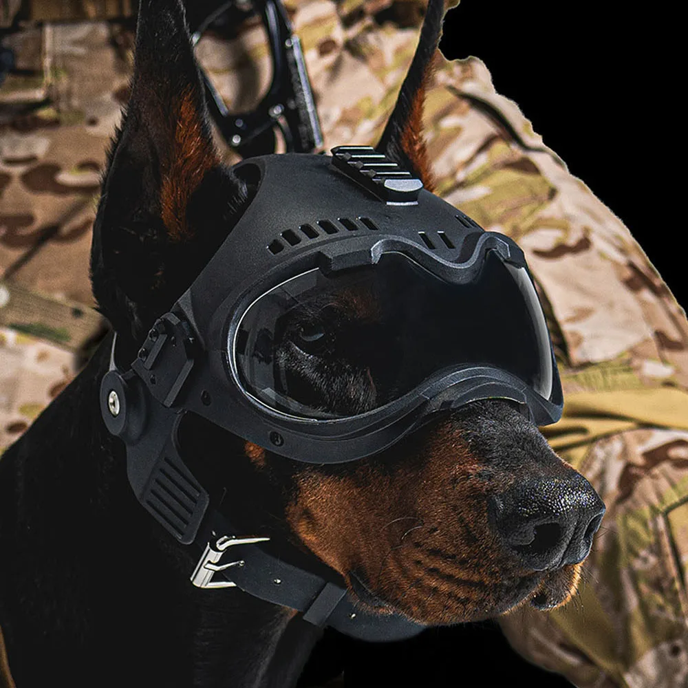Tactical K9 Dog Helmet With Mounting Guide Rail Goggles Outdoor