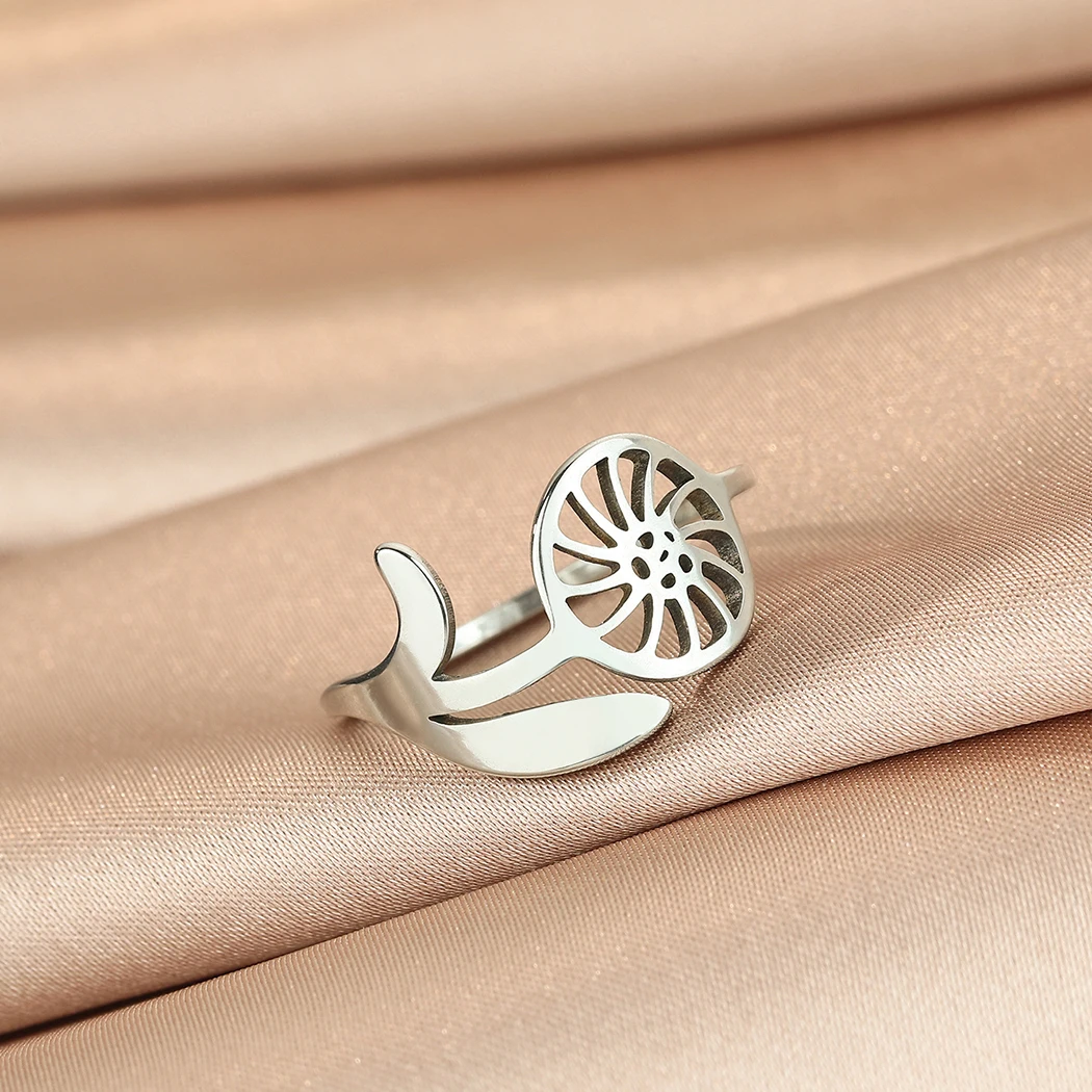 Anillo Geométrico de Flor y Hoja Vintage (Acero Inoxidable Dorado) S228094433a754fa1a4e0ea470cff6066B