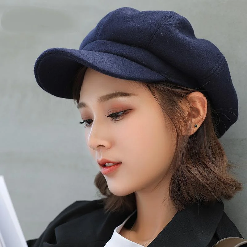 Autumn Winter Hats For Women Solid Plain Octagonal Newsboy Cap Men ...