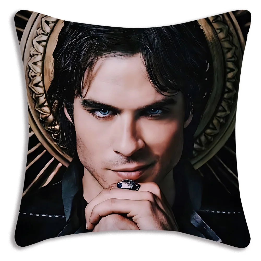 Damon Salvatore Pillow Covers Cartoon Sofa Decorative Home Double-sided Printing Short Plush Cute Cushion Cover 6