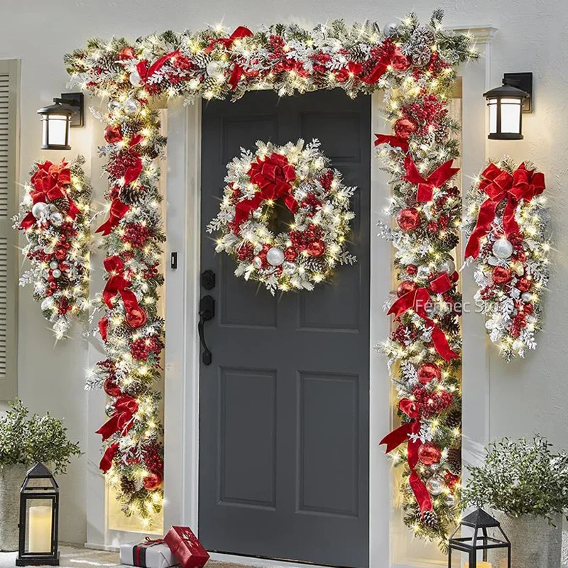 

Christmas Wreath For Doors Garland Rattan Set For Front Door or Fireplaces Stairs Diy Rattan Indoor Outdoor Christmas Ornament
