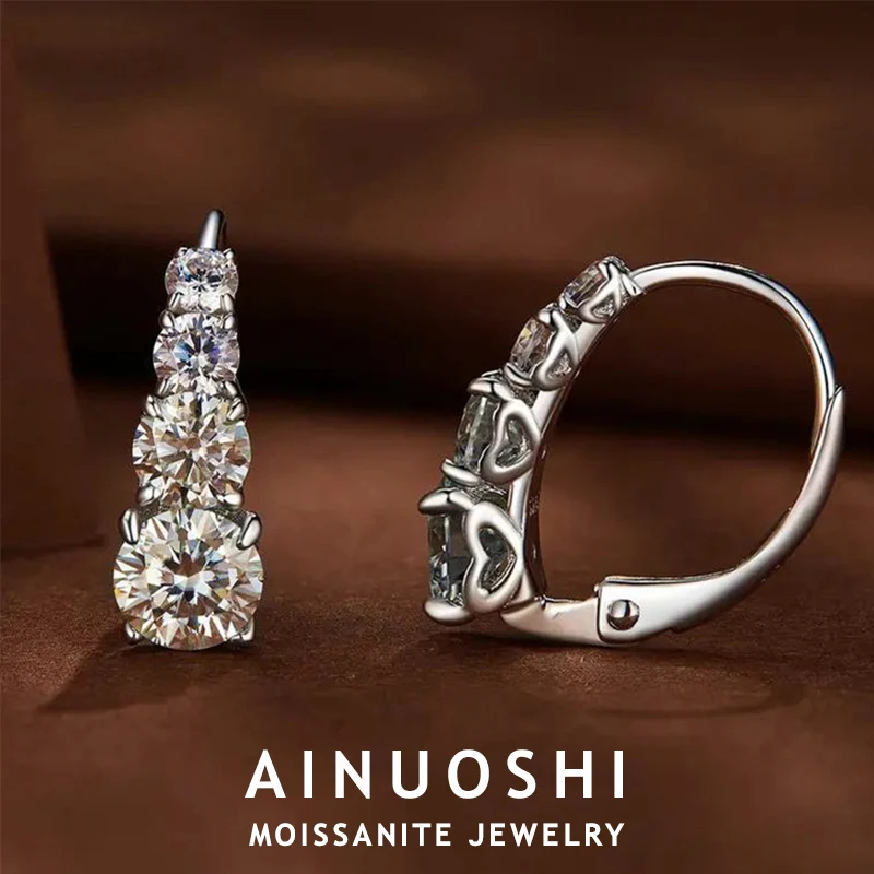 

AINUOSHI One Row Moissanite Hoop Earrings Certified 925 Sterling Silver Ear Buckles for Women Personality Huggie Earring Jewelry