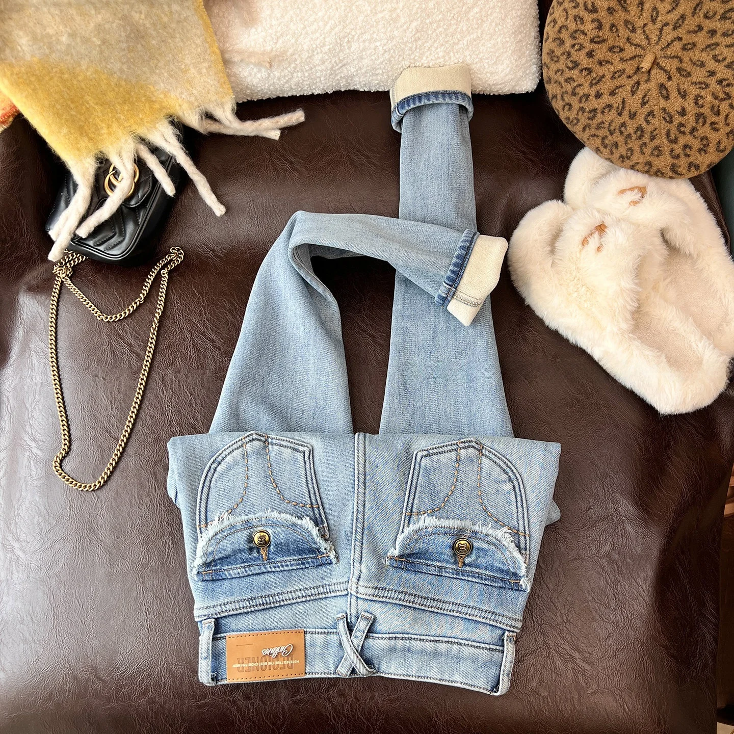 Light blue thickened velvet winter style