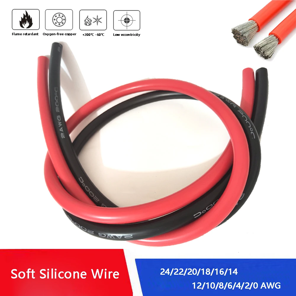 Cavo In Silicone Super Morbido 8/6/4/3/2 AWG 24/22/20/18/16/14/12/10AWG Cavi In Rame Stagnato Resistenti Alle Alte Temperature Cavo Elettrico