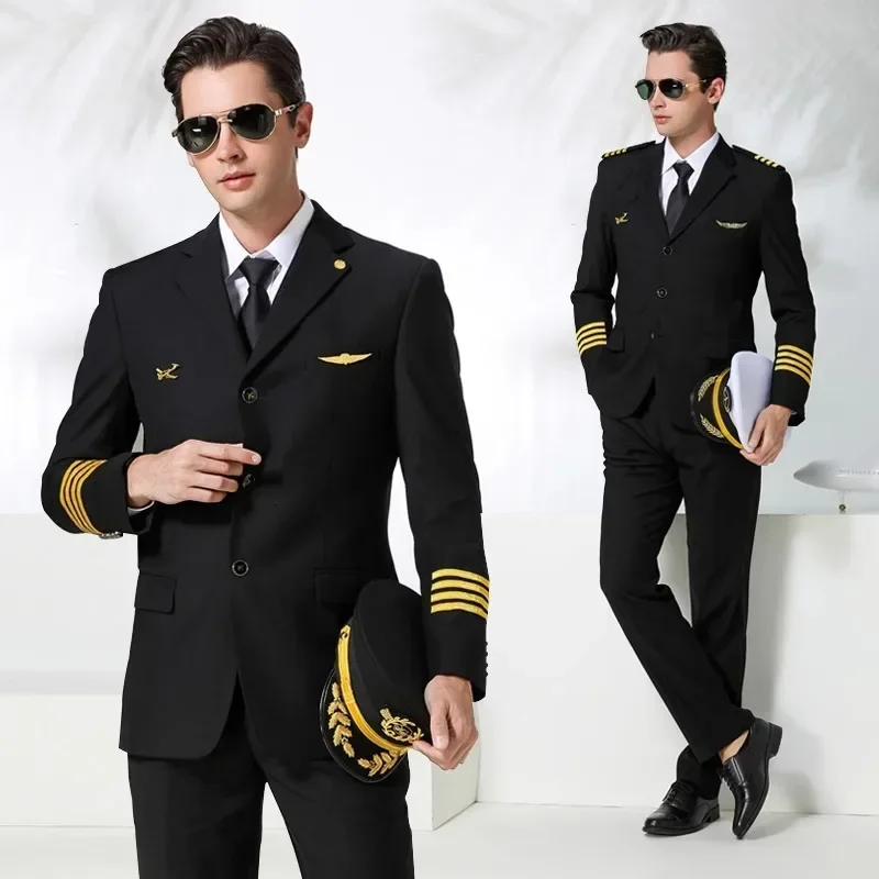 flight-captain's-uniform-jacket-male-aviation-pilot-single-row-three-button-suit-security-guard-work-suit-clothing