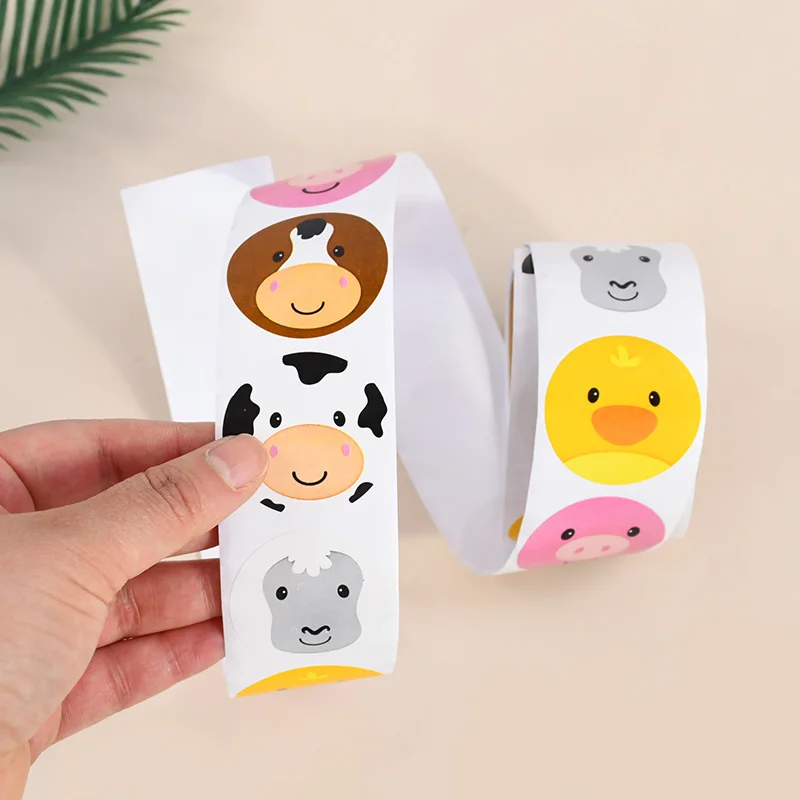 100/500Pcs Cartoon Animals Sticker Kids Farm Theme Birthday Party Decoration Supplies DIY Gift Box Sealing Label Reward Stickers