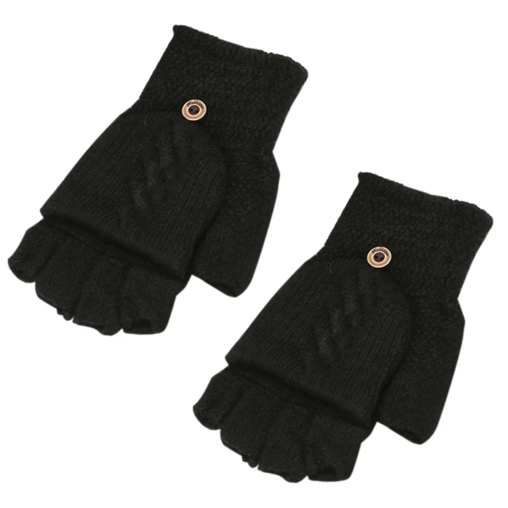 

2Pcs Unisex Knitted Fingerless Flip Gloves Winter Warm Finger Free Touchscreen Gloves Men Women Exposed Finger Gloves