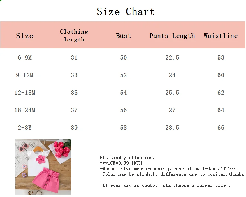Fashion Baby Girl 3D Flower Outfit Set Ruffle Sleeve Top + Elastic Waist Pink Skirt Summer Casual Wear Clothes for 0-3Y Newborn 6
