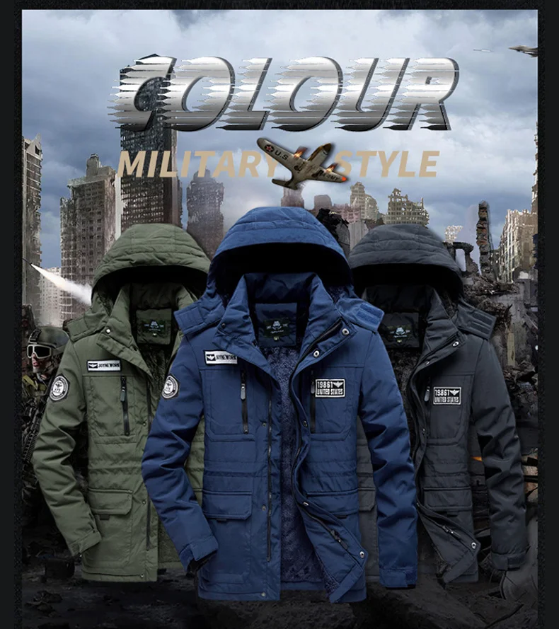Winter Men's Long Parka Male Cotton-padded Jacket Fur Puffer Coats Mens Military Tactical Hat Detachable Outdoor Windbreaker
