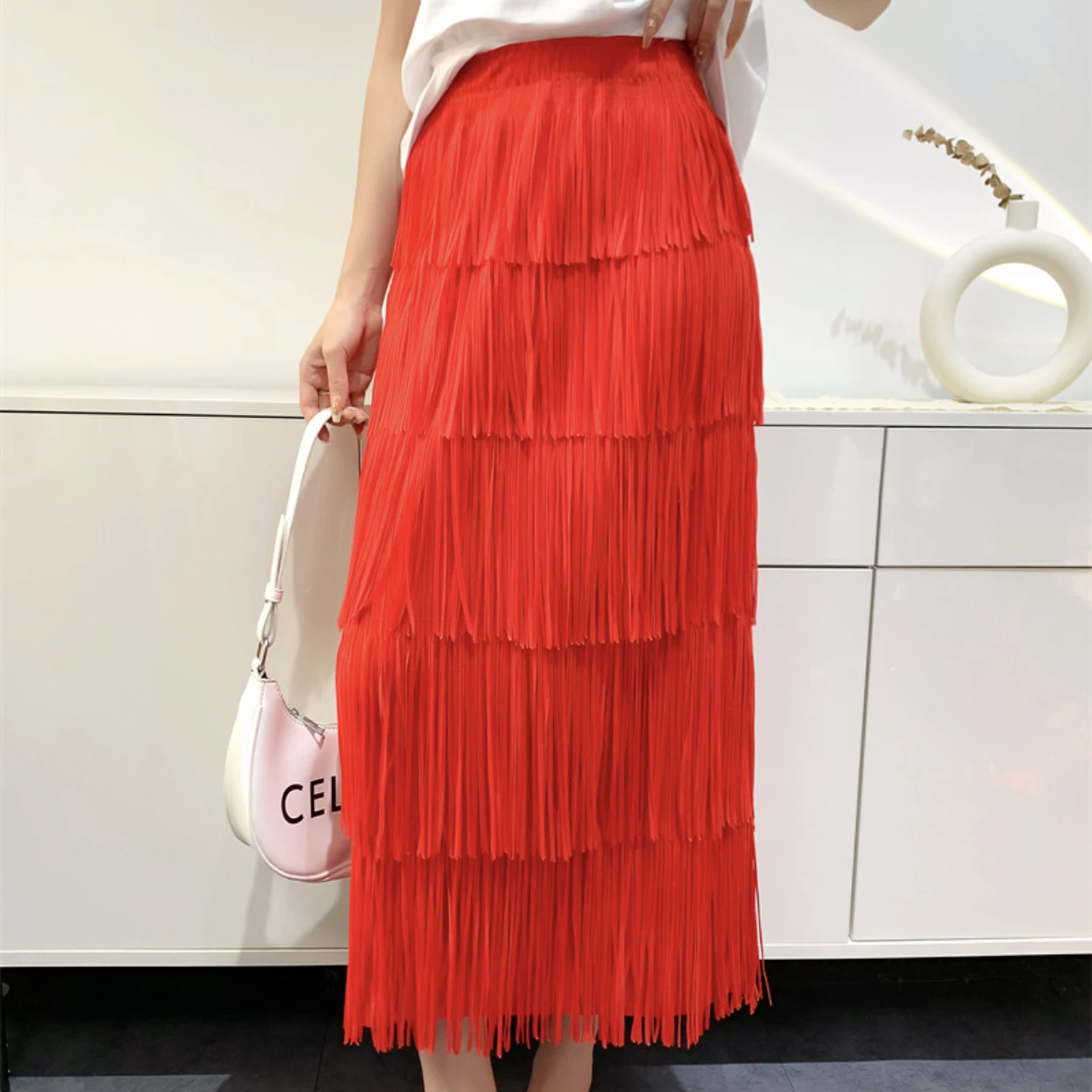 

YUDX Miyake 2023 Summer Retro Style Fringe Half Skirt Fashion Versatile High Waist Pure Color Splicing Pleated Women's Clothing