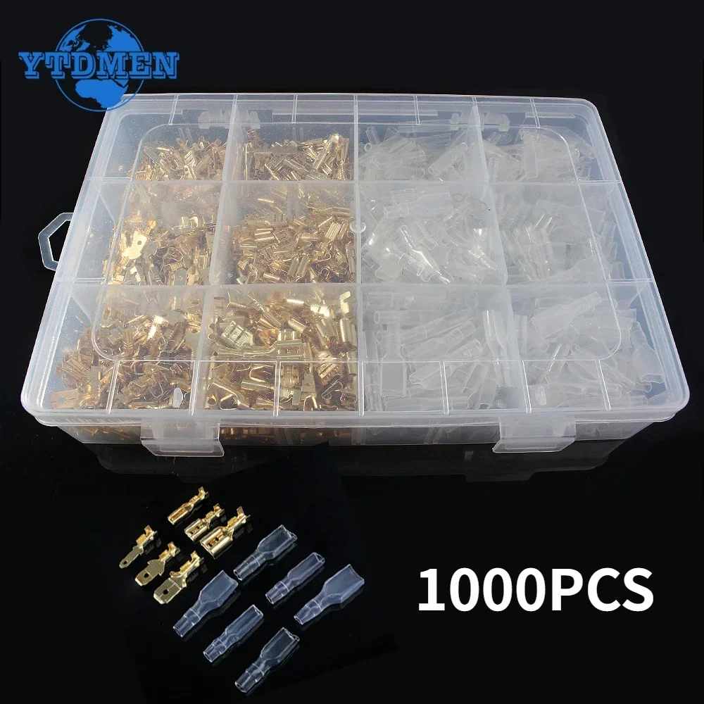 1000pcs ชายหญิงกล่องสายไฟฉนวนสายเชื่อมต่อ 2.8/4.8/6.3 มม.ไฟฟ้า CRIMP เทอร์มินัล Termin Spade ตัวเชื่อมต่อชุด 1