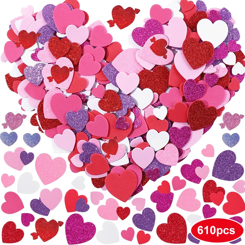 24 Pcs Valentine's Day Large Foam Hearts for Crafts 6 Inch Self Adhesive  Foam Stickers Hearts Shape for Valentines Day DIY Party Favors Decorations