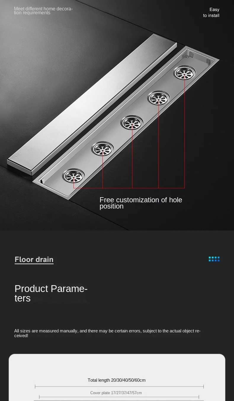 Invisible Tile Floor Drain Brshed Gold Black 304 Stainless Steel Lavatory Bathroom Shower Long Linear Drainage Side Floor Drains
