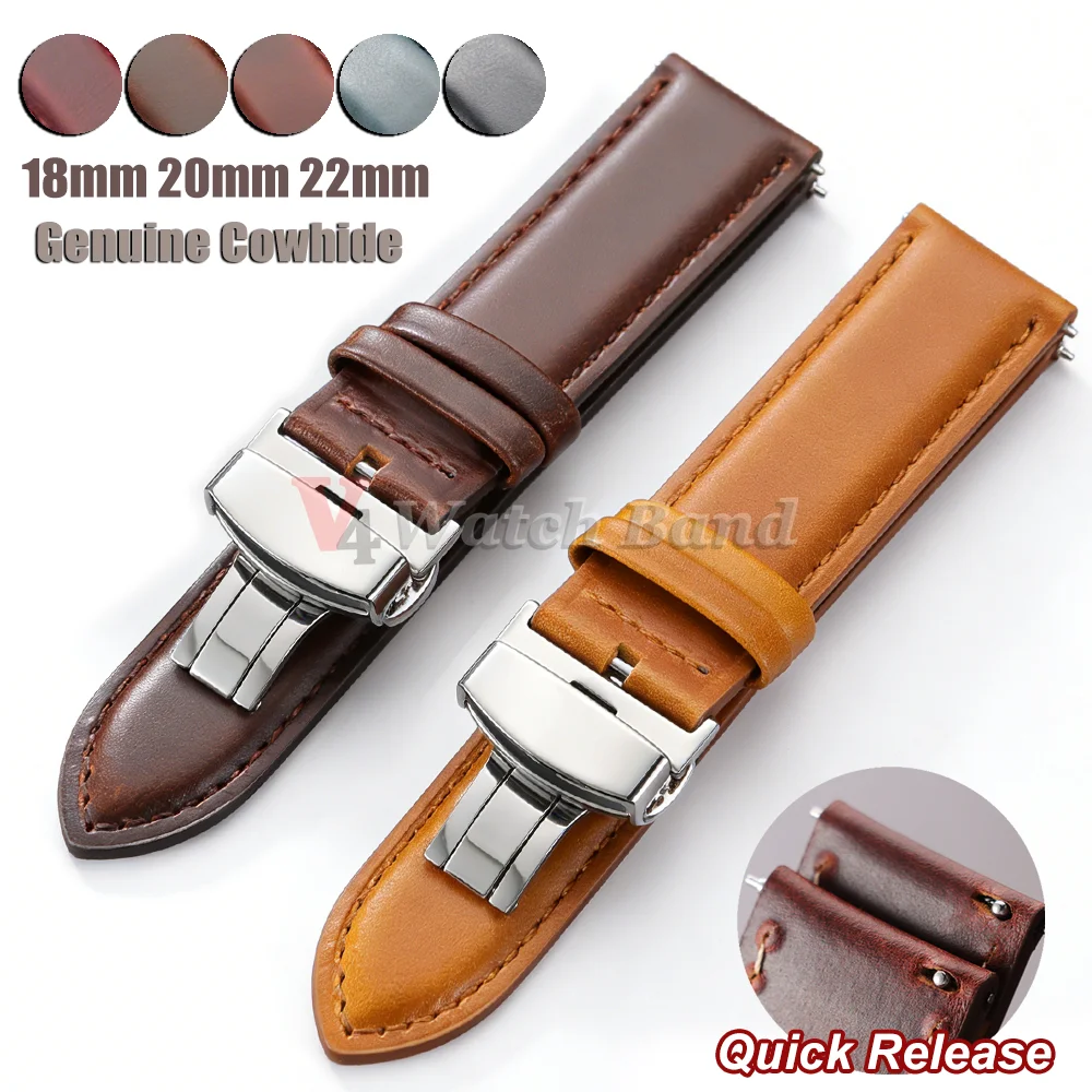 Luxurious Dark Brown Calfskin Leather Watchband with Butterfly Buckle