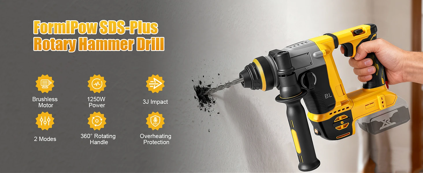 2 Modes SDS Metal Concrete Breaker Jackhammer Tools For DeWALT 20V Battery Brush