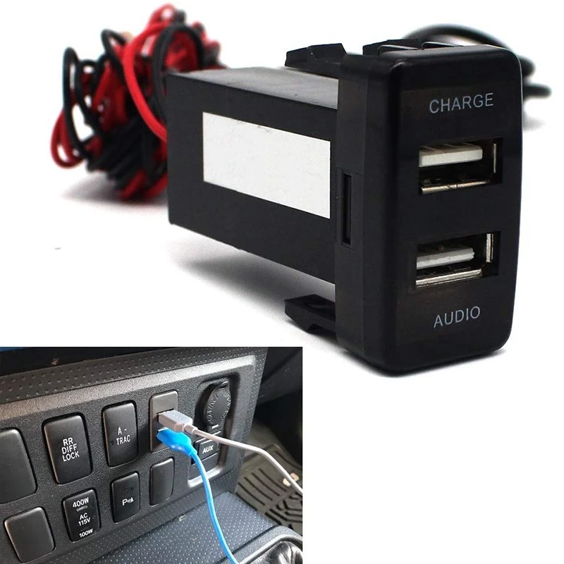 도요타 Hilux VIGO 차량용 듀얼 USB 오디오 충전기, LED 휴대폰 USB 입력 소켓