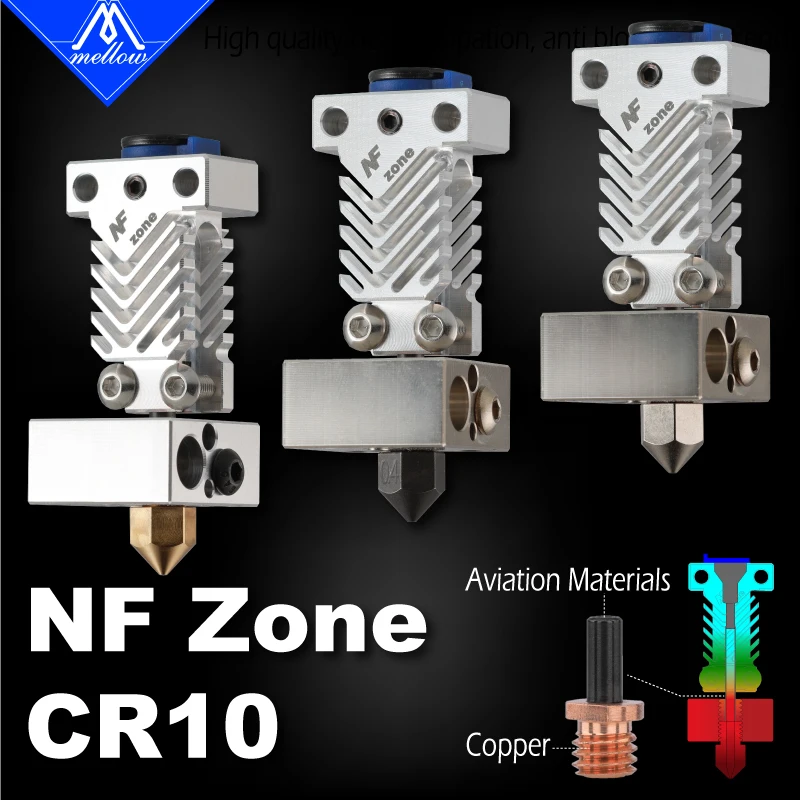 Mellow NF Zone-CR10 Hotend Extruder Kit Aerospace Materials For Creality Ender 3 Micro Swiss MK8 Nozzle 3D Printer Parts 3pcs high precision 3d printer parts brass mk8 nozzles for ender 3 cr10 tarantula micro swiss hotend brass mk8 nozzle