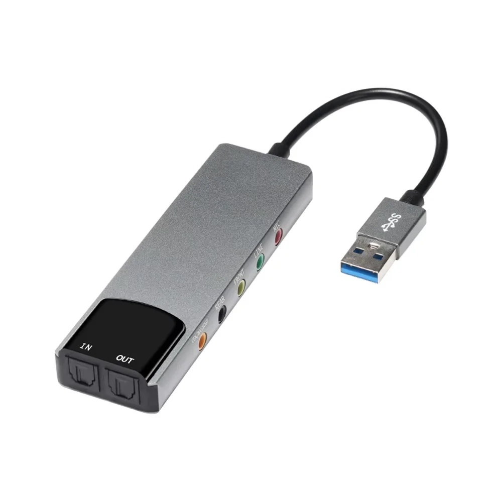External USB Sound Card 6-in-1 USB Audio Interface External 3.5mm Audio Adapter Soundcard for Laptop Headset USB Sound Card