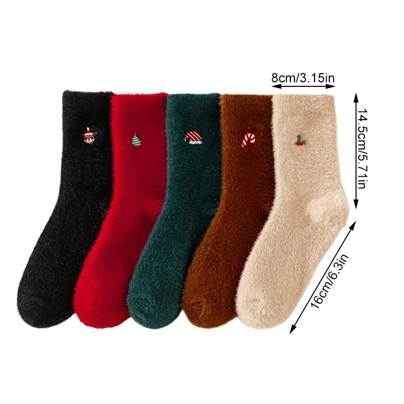 Cartoon Pattern Faux Mink Velvet Socks For Women Winter Soft Fleece Plush Warm Home Sleep Socks Christmas Furry Thermal Socks