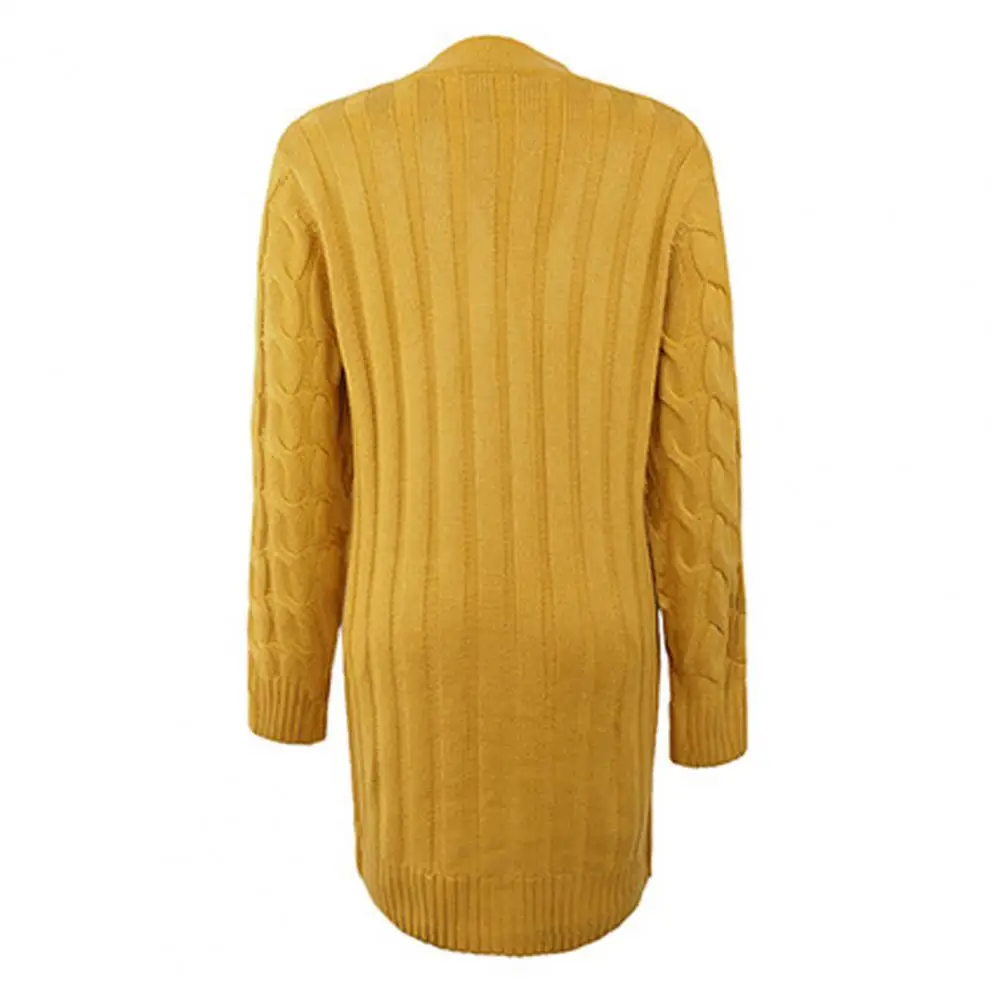 

Fashion Knitted Jacket Buttons Placket Soft Sweater Coat Cardigan Style Pure Color Mid-Length Twist Sweater Coat