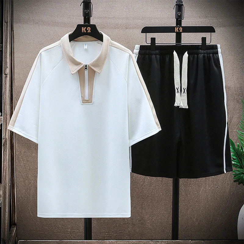 

Summer Beach Mens Tracksuit T-shirt Sets Sportswear Korean version Oversized Male Clothing T-shirts Shorts Suit Men T-shirt Suit