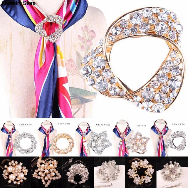 1PC Women Custom Shawl Ring Clip Scarves Fastener Crystal Silk Scarf Buckle  Brooch Wedding Fashion Jewelry Female Classic Gift - AliExpress