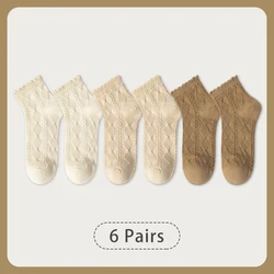 Women's Summer Gradient Cotton Socks - Soft, Cute, Lolita - Inspired with Edged Detail (6 Pairs) - One size (DEZ2 - 2 - 3 - 3 - 4 - 4G)