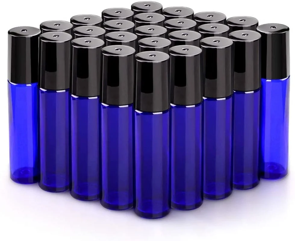 

25Pack 10ml Essential Oil Roller Bottles 10ml Blue Glass Roller Bottles with Stainless Steel Roller Balls Perfume and Lip Gloss