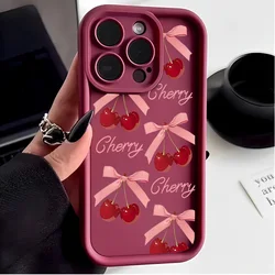 Cherry Bow Print Wine Red Phone Case for Honor X6A (S23764)