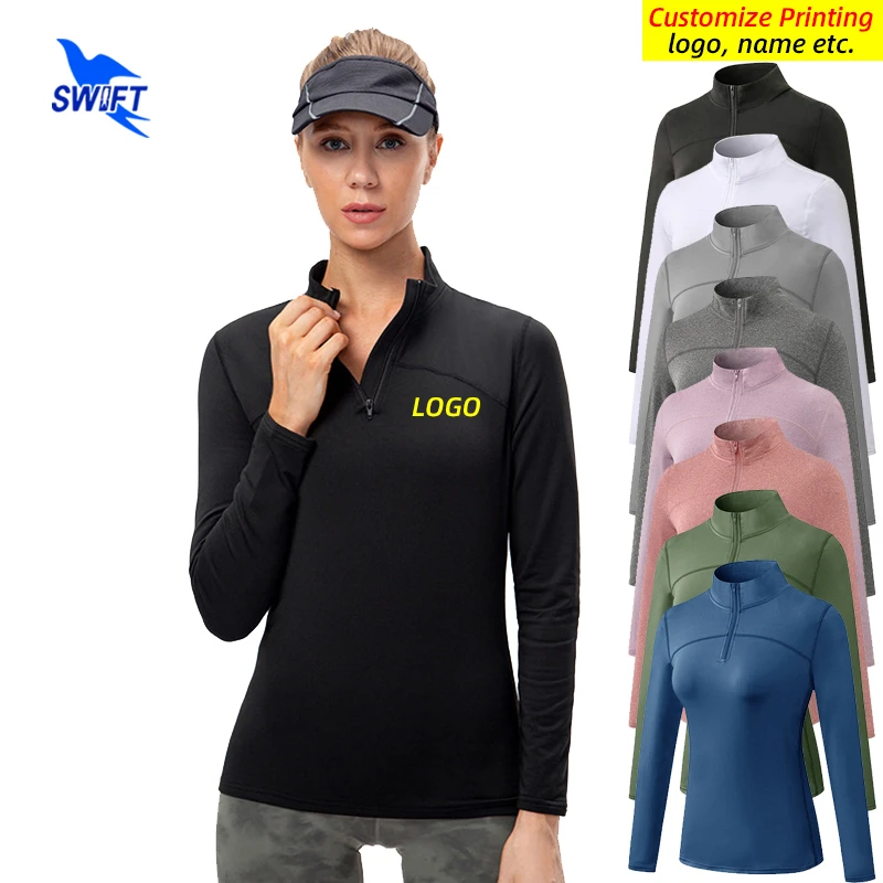 

Customize LOGO Winter Fleece Running T Shirt Women Quick Dry Stretch Half Zipper Gym Sportswear Tops Yoga Fitness Sweatshirts
