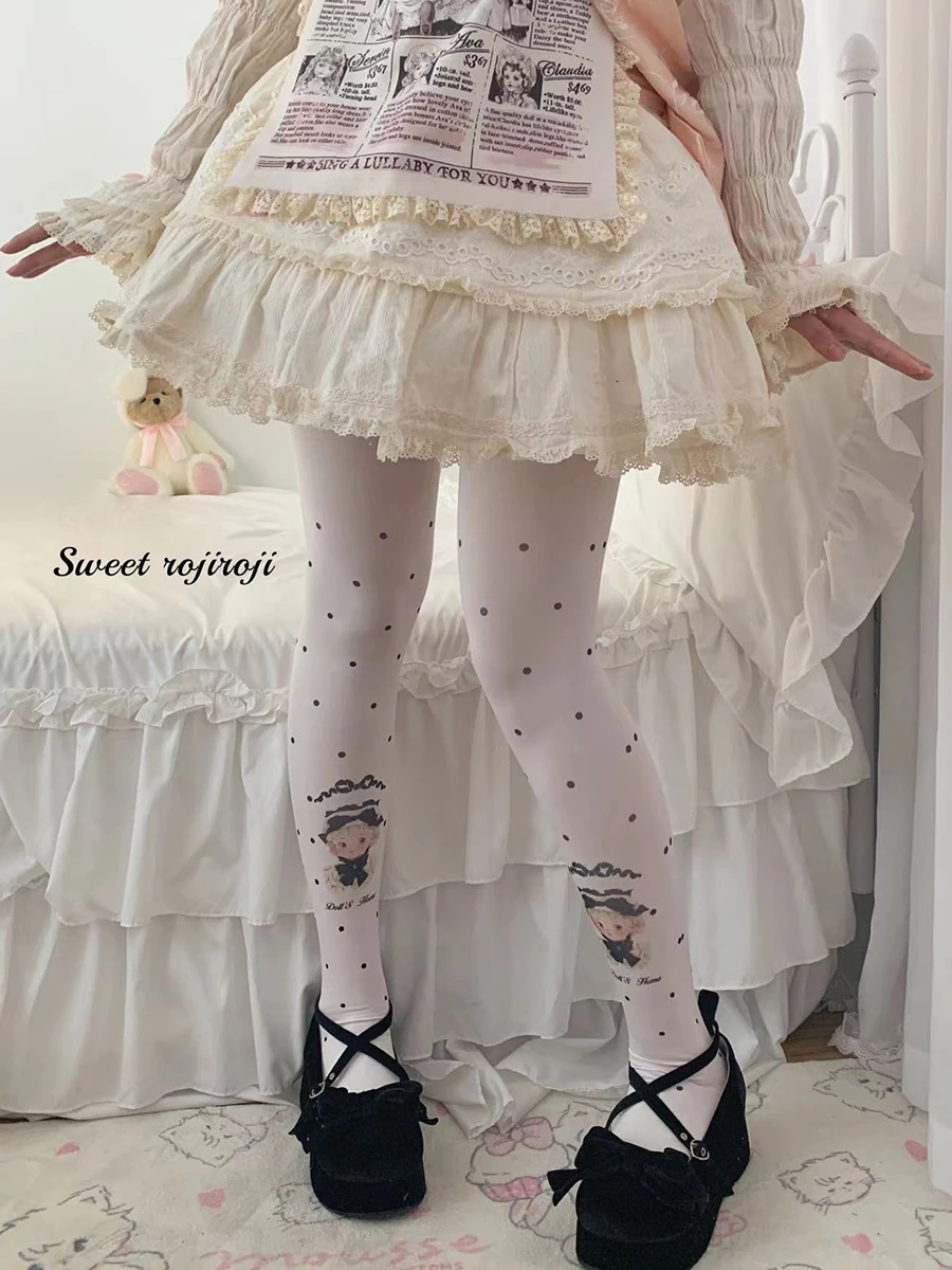 Lolita All-Match Velvet Long Socks Leggings Women's Autumn and Winter Cartoon Stockings Sweet Cute Girls Printed Pantyhose
