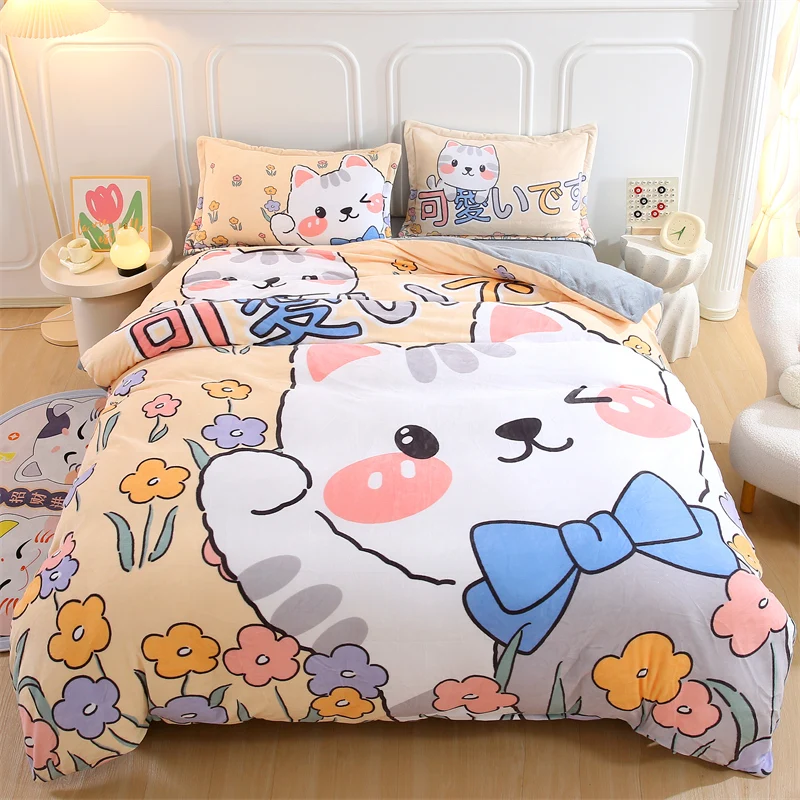 

Velvet Bedsheets Set with Pillows Case 이불세트 Soft Bed Linen Set for Home Floral Style Bedding Sets Winter Bedclothes