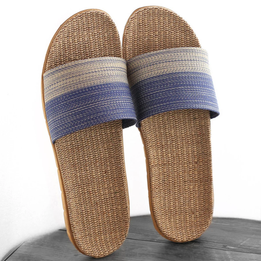 18 Colors Linen Beach Slippers Men Large Size Home Shoes Flip Flops Man Indoor Bathroom Slides Unisex Family Slippers soft slippers summer slippers