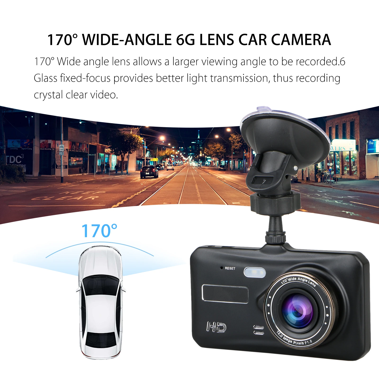 Dual-Lens Full HD Dash Cam with Night Vision and Loop Recording