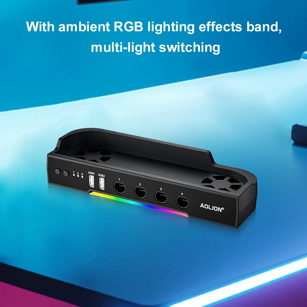 For NS2 Host Cooling Fan Base Wall Mount Game Console Base Radiator RGB Portable Heat Sink Support Wall Hanging Bracket